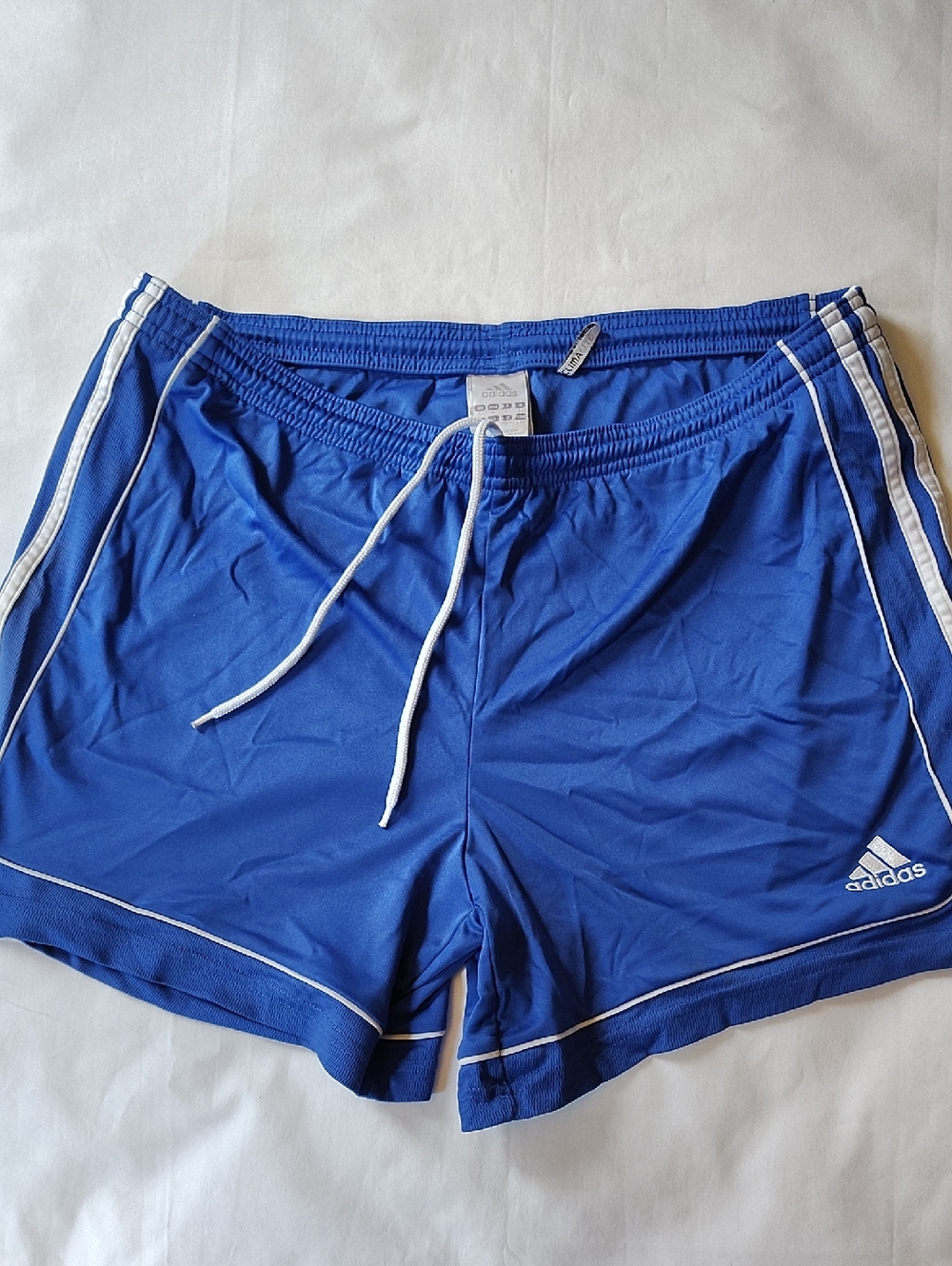 adidas Royal Blue Women's Running Shorts with White Trim Large Drawstring Waist